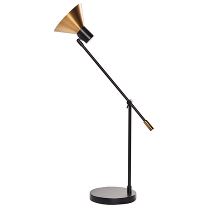 Industrial Table Lamp Black And Gold With Adjustable Shade And Arm For Living Room And Bedroom Decor