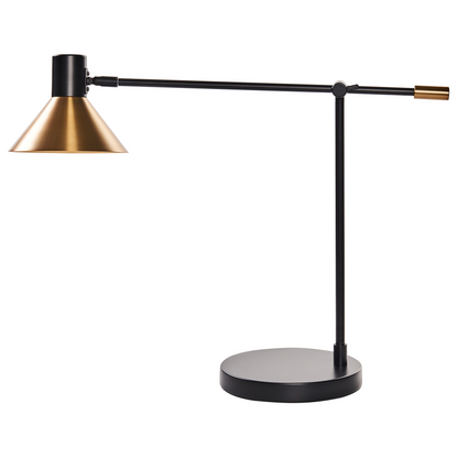 Industrial Table Lamp Black And Gold With Adjustable Shade And Arm For Living Room And Bedroom Decor