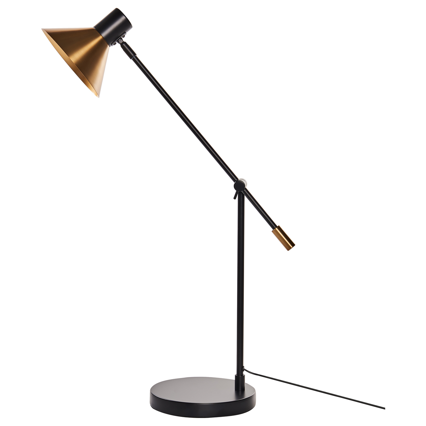 Industrial Table Lamp Black And Gold With Adjustable Shade And Arm For Living Room And Bedroom Decor