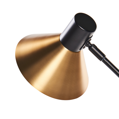 Industrial Table Lamp Black And Gold With Adjustable Shade And Arm For Living Room And Bedroom Decor