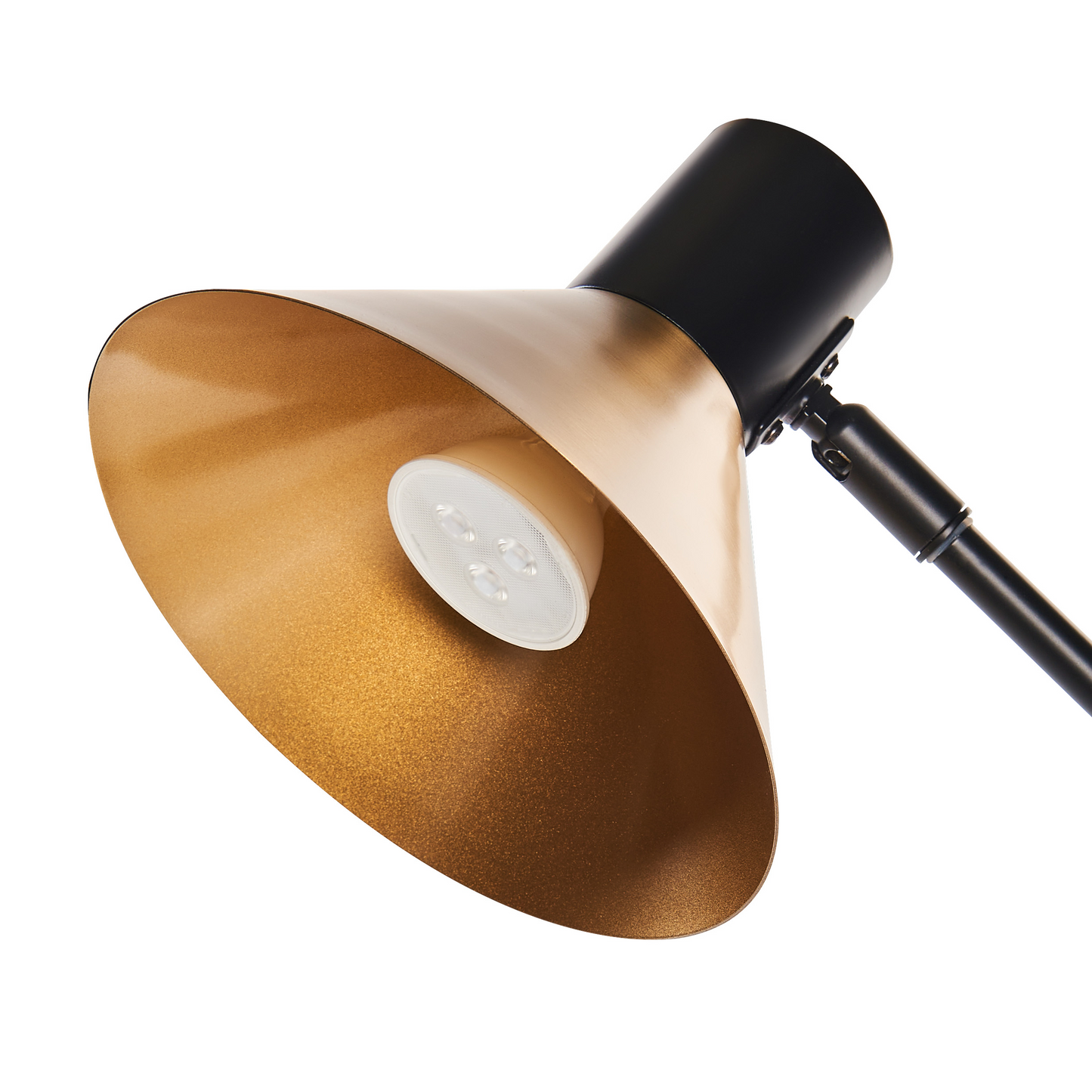 Industrial Table Lamp Black And Gold With Adjustable Shade And Arm For Living Room And Bedroom Decor