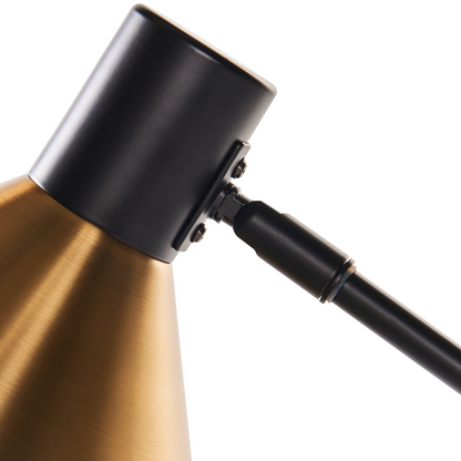 Industrial Table Lamp Black And Gold With Adjustable Shade And Arm For Living Room And Bedroom Decor