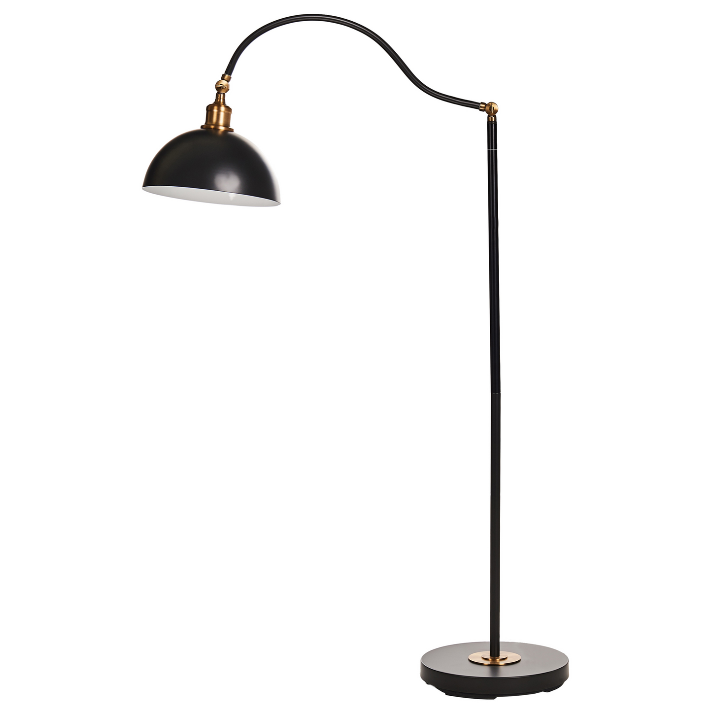 Black Metal Floor Lamp With Adjustable Shade And Arm Switch
