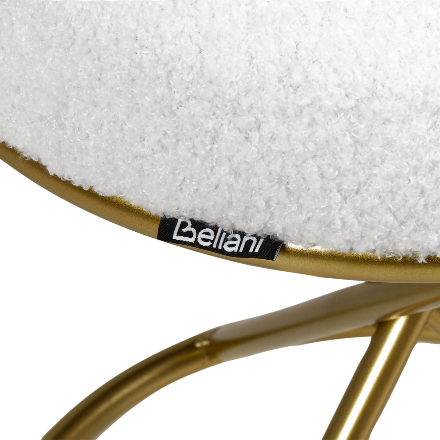 Footstool Off White Boucle With Gold Metal Legs