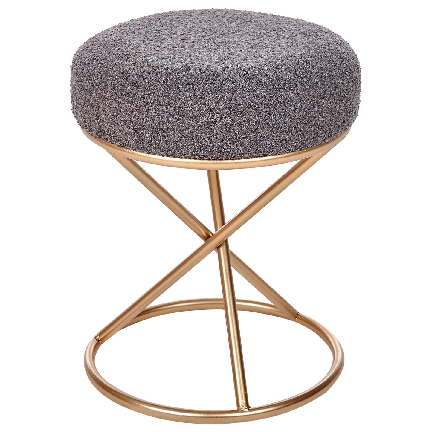 Grey Boucle Footstool With Metal Legs For Living Room And Bedroom Seating