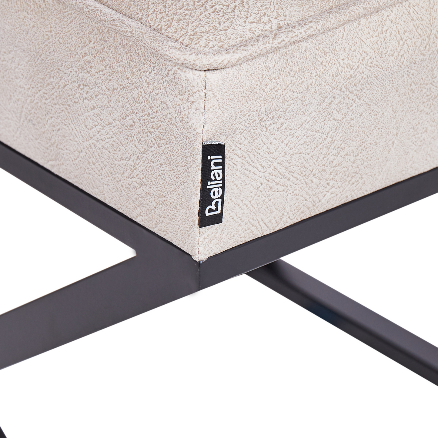Beige Faux Leather Tufted Footstool With Metal Legs