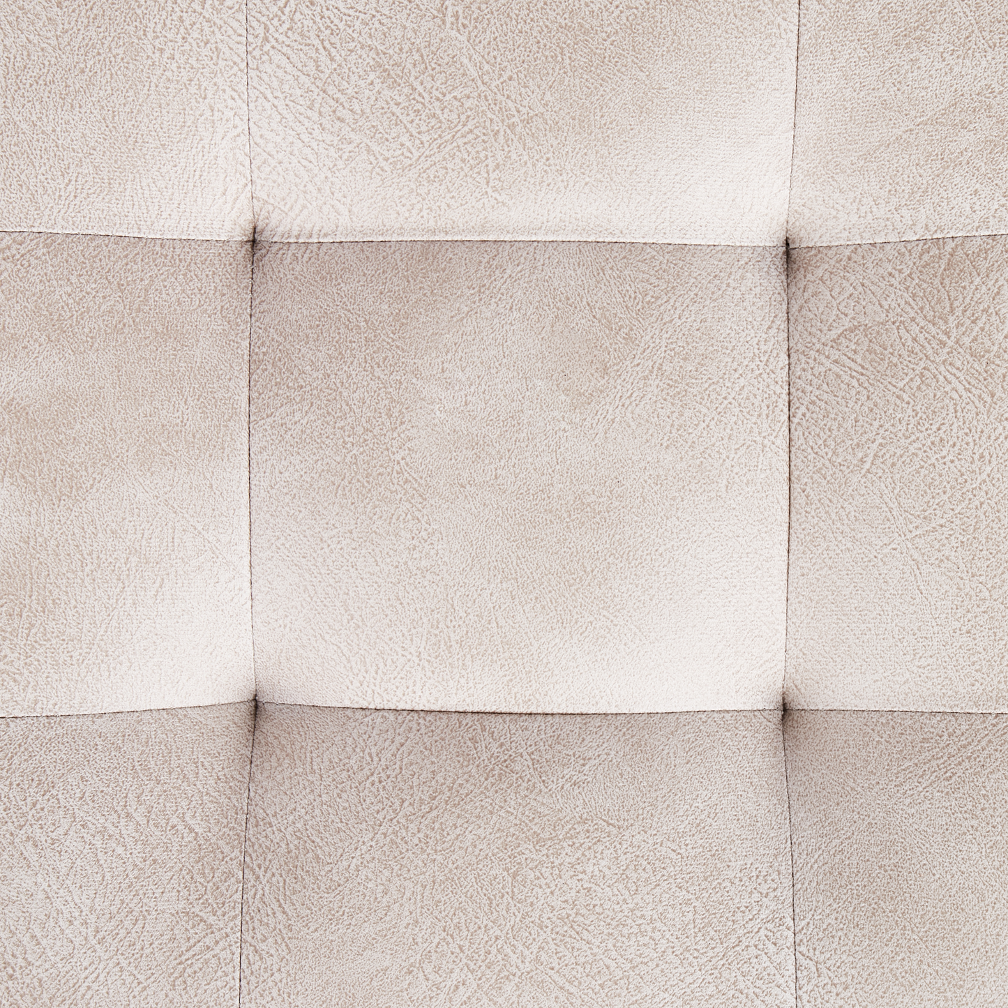 Beige Faux Leather Tufted Footstool With Metal Legs