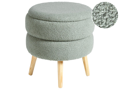Green Upholstered Stool With Storage And Wooden Legs