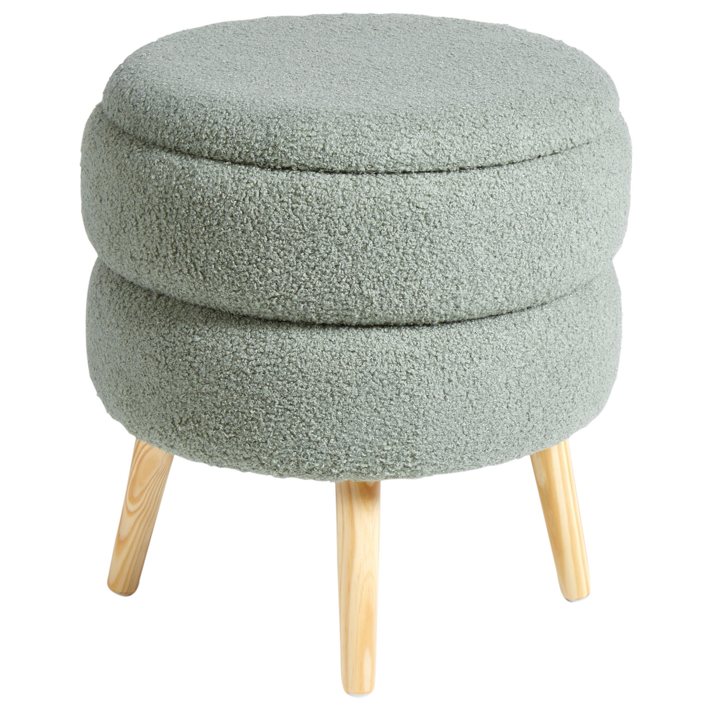 Green Upholstered Stool With Storage And Wooden Legs