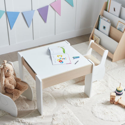 BrightNest Kids 2-Seater Table Set White Wood With Reversible Tabletop