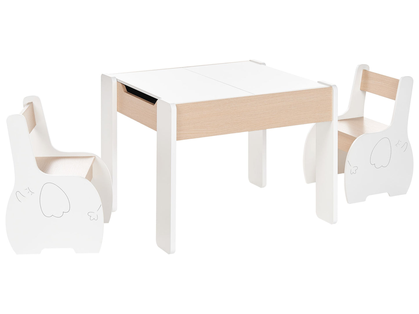 BrightNest Kids 2-Seater Table Set White Wood With Reversible Tabletop