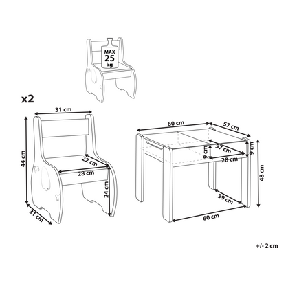 BrightNest Kids 2-Seater Table Set White Wood With Reversible Tabletop