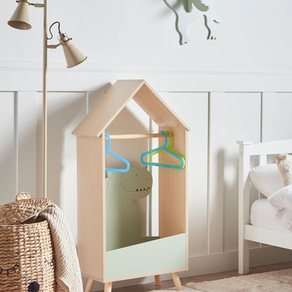 DinoNest Kids Clothes Rail With Storage Pine Wood MDF Light Brown