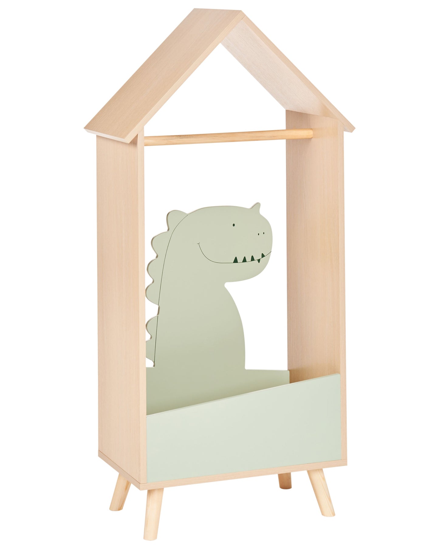 DinoNest Kids Clothes Rail With Storage Pine Wood MDF Light Brown