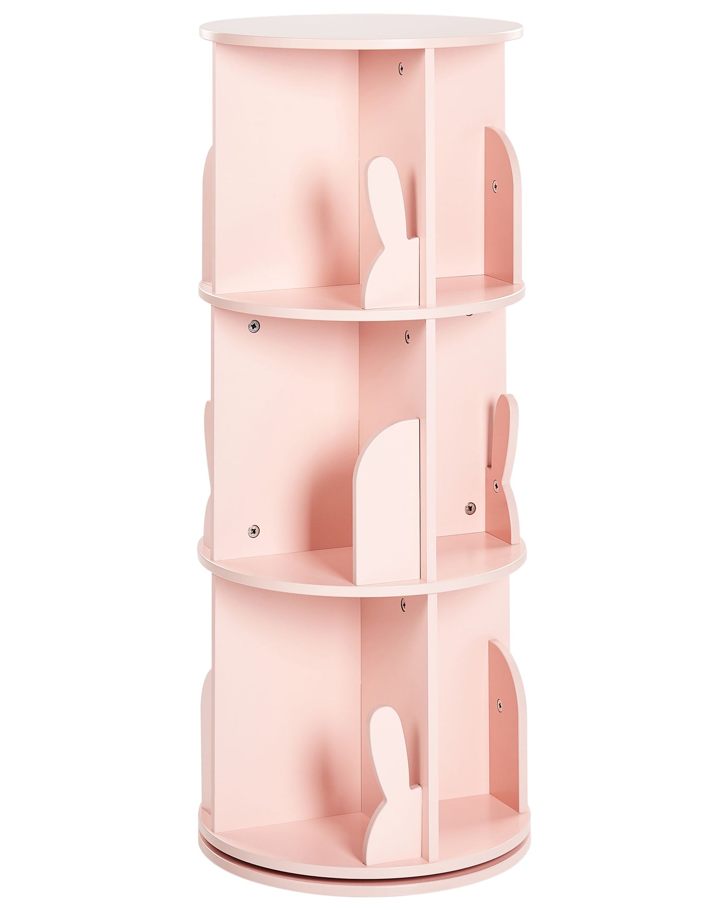 KinderNest Rotating Bookshelf Pastel Pink 3 Tier Bunny Motif