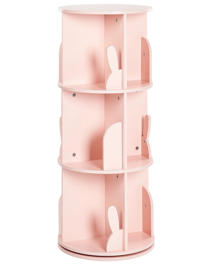 KinderNest Rotating Bookshelf Pastel Pink 3 Tier Bunny Motif