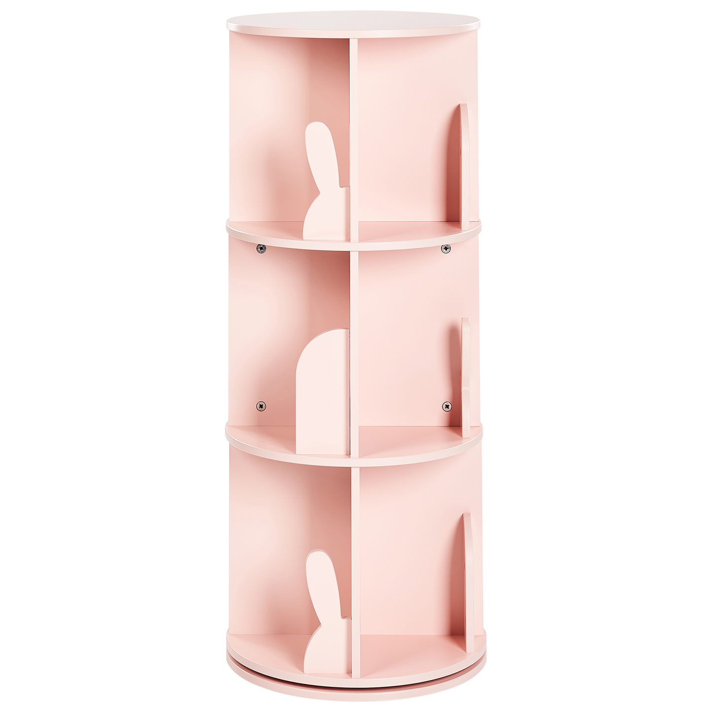 KinderNest Rotating Bookshelf Pastel Pink 3 Tier Bunny Motif