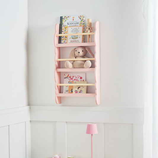 LittleNest Wall Bookshelf Pastel Pink 3 Tier Pine Wood MDF Kids Room