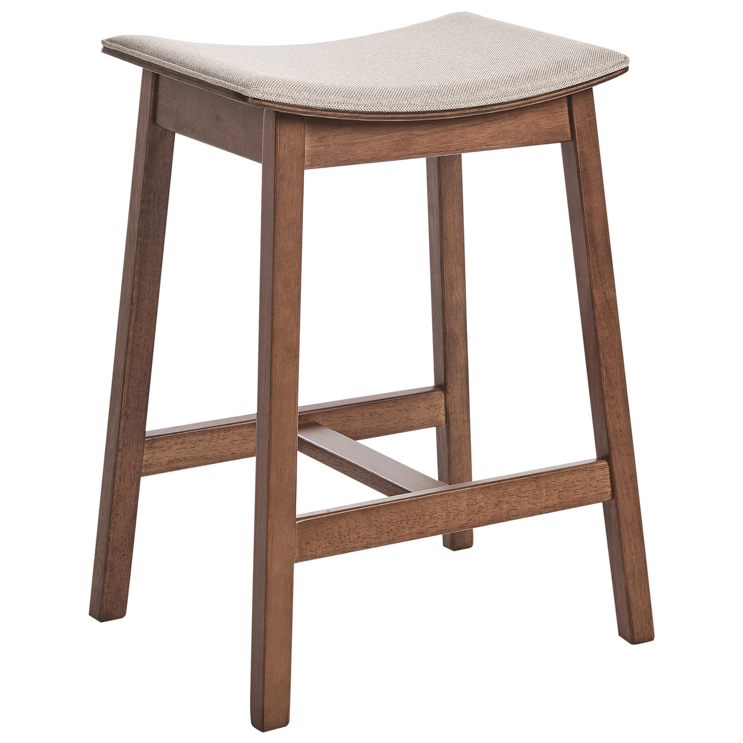 Set Of 2 Bar Chairs Beige Rubberwood With Polyester Upholstered Seats Dark Brown Finish