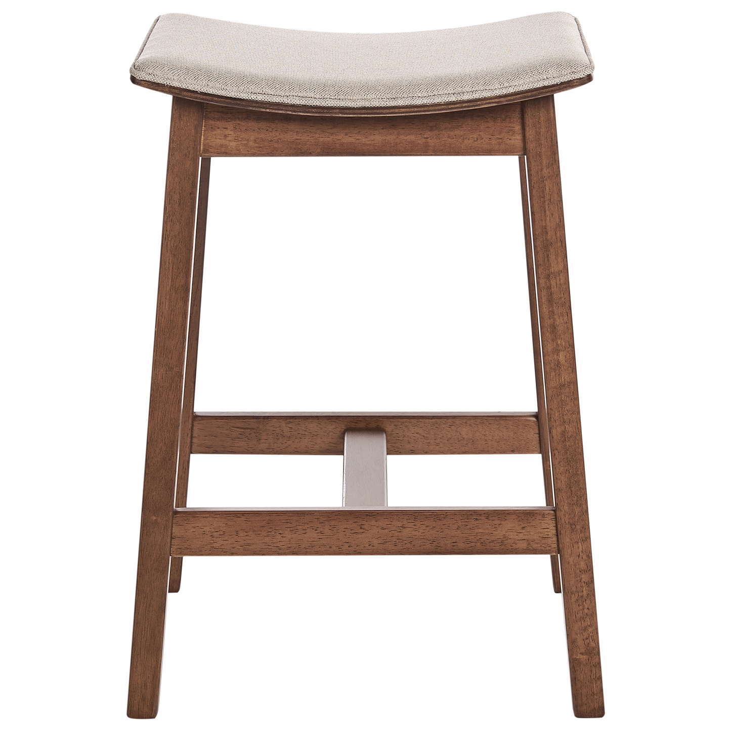 Set Of 2 Bar Chairs Beige Rubberwood With Polyester Upholstered Seats Dark Brown Finish