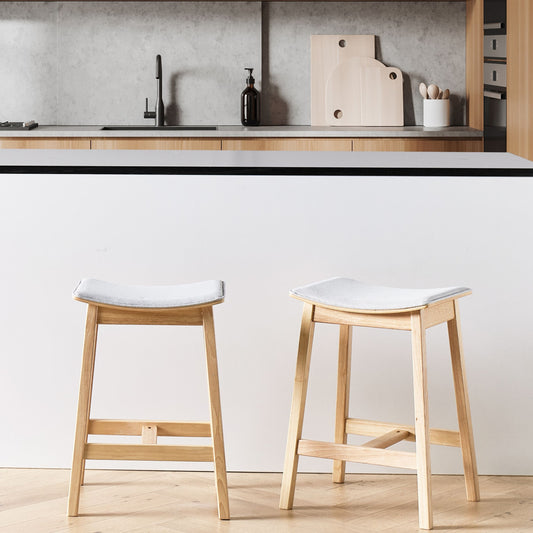 Set of 2 Bar Chairs Grey Rubberwood Upholstered Seat