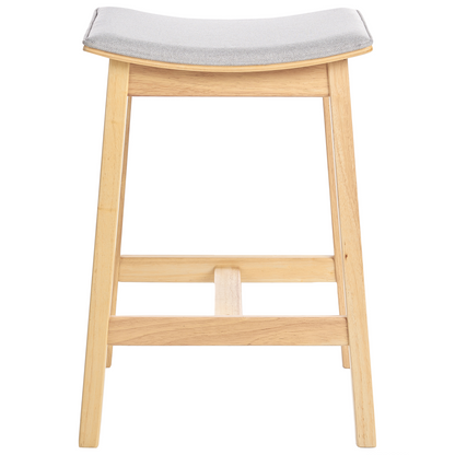 Set of 2 Bar Chairs Grey Rubberwood Upholstered Seat