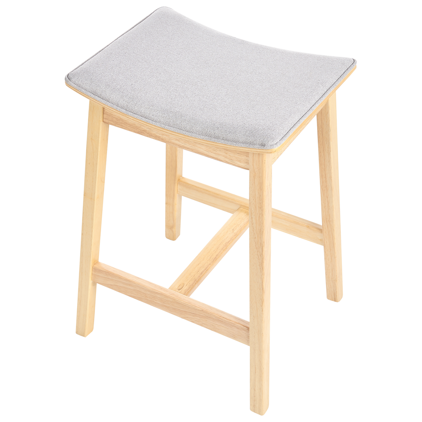 Set of 2 Bar Chairs Grey Rubberwood Upholstered Seat