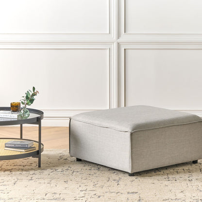 Element Ottoman Beige Polyester Upholstered Footstool With Black Legs