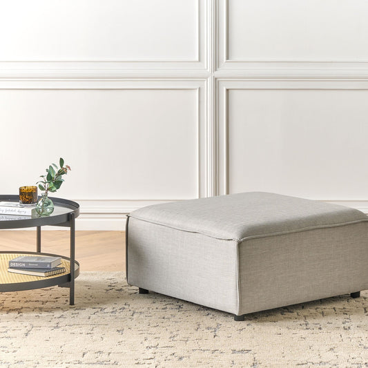 Element Ottoman Beige Polyester Upholstered Footstool With Black Legs