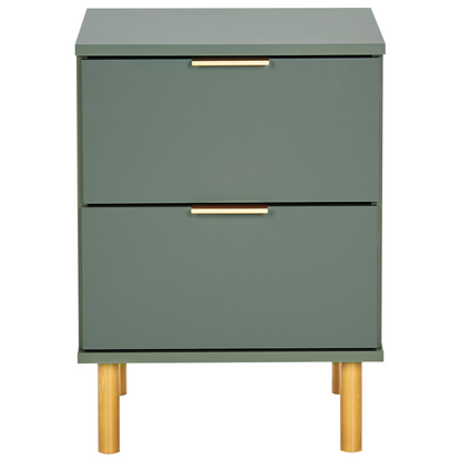 Elements Bedside Table Nightstand Green Gold 2 Drawers Retro Modern