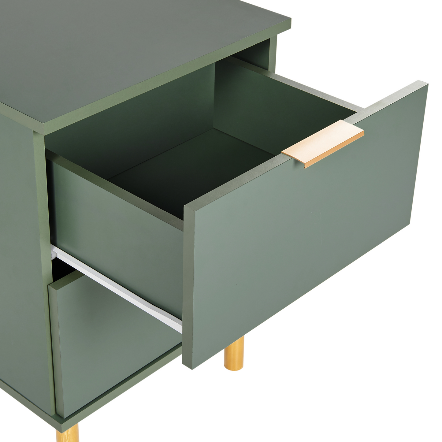 Elements Bedside Table Nightstand Green Gold 2 Drawers Retro Modern