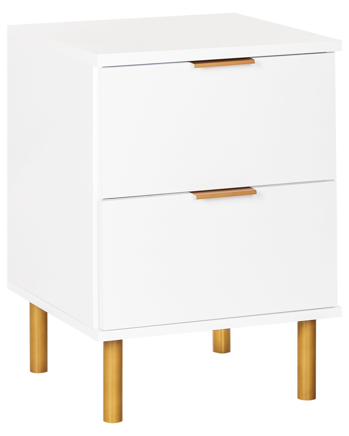 Elements Bedside Table Nightstand White Gold Finish 2 Drawers Retro Modern Bedroom