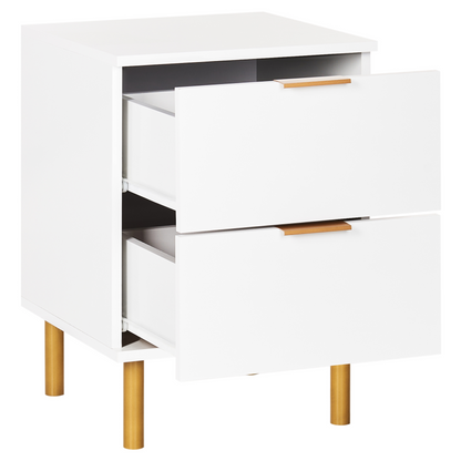 Elements Bedside Table Nightstand White Gold Finish 2 Drawers Retro Modern Bedroom