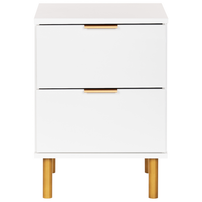 Elements Bedside Table Nightstand White Gold Finish 2 Drawers Retro Modern Bedroom
