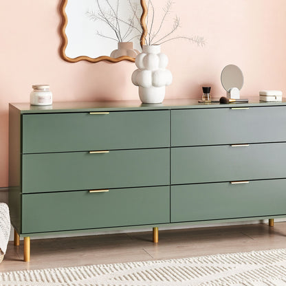 6-Drawer Chest With Green Gold Accents And Solid Wood Legs