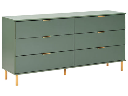 6-Drawer Chest With Green Gold Accents And Solid Wood Legs