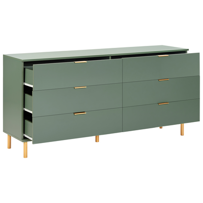 6-Drawer Chest With Green Gold Accents And Solid Wood Legs