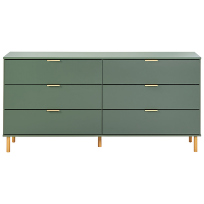 6-Drawer Chest With Green Gold Accents And Solid Wood Legs