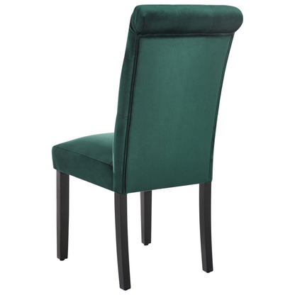 Green Velvet Button Tuft Dining Chairs Rubberwood Legs Duo