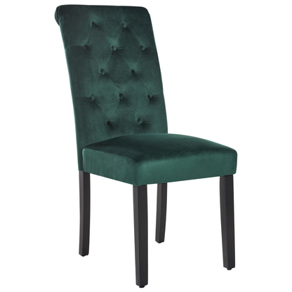 Green Velvet Button Tuft Dining Chairs Rubberwood Legs Duo