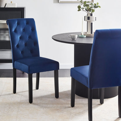 Lux Velvet Blue Velvet Dining Chairs Set Of 2 Black Legs Rubberwood
