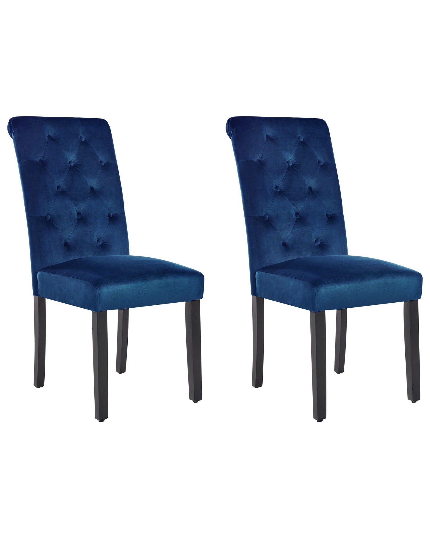 Lux Velvet Blue Velvet Dining Chairs Set Of 2 Black Legs Rubberwood