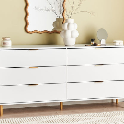 Home 6 Drawer Chest White Gold Accents With Solid Wood Legs