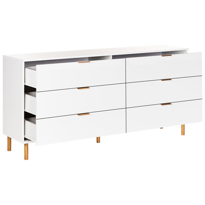 Home 6 Drawer Chest White Gold Accents With Solid Wood Legs