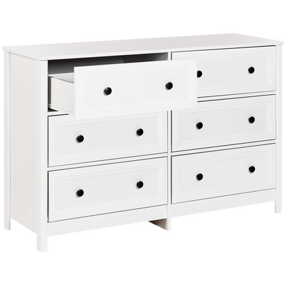 6 Drawer Chest White Black Accents Solid Wood Legs