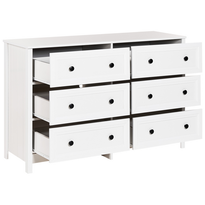 6 Drawer Chest White Black Accents Solid Wood Legs