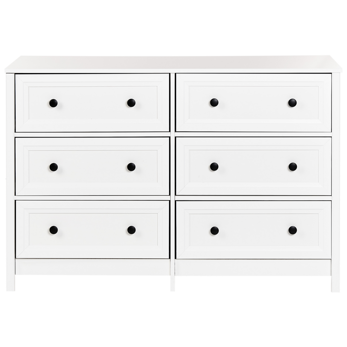 6 Drawer Chest White Black Accents Solid Wood Legs