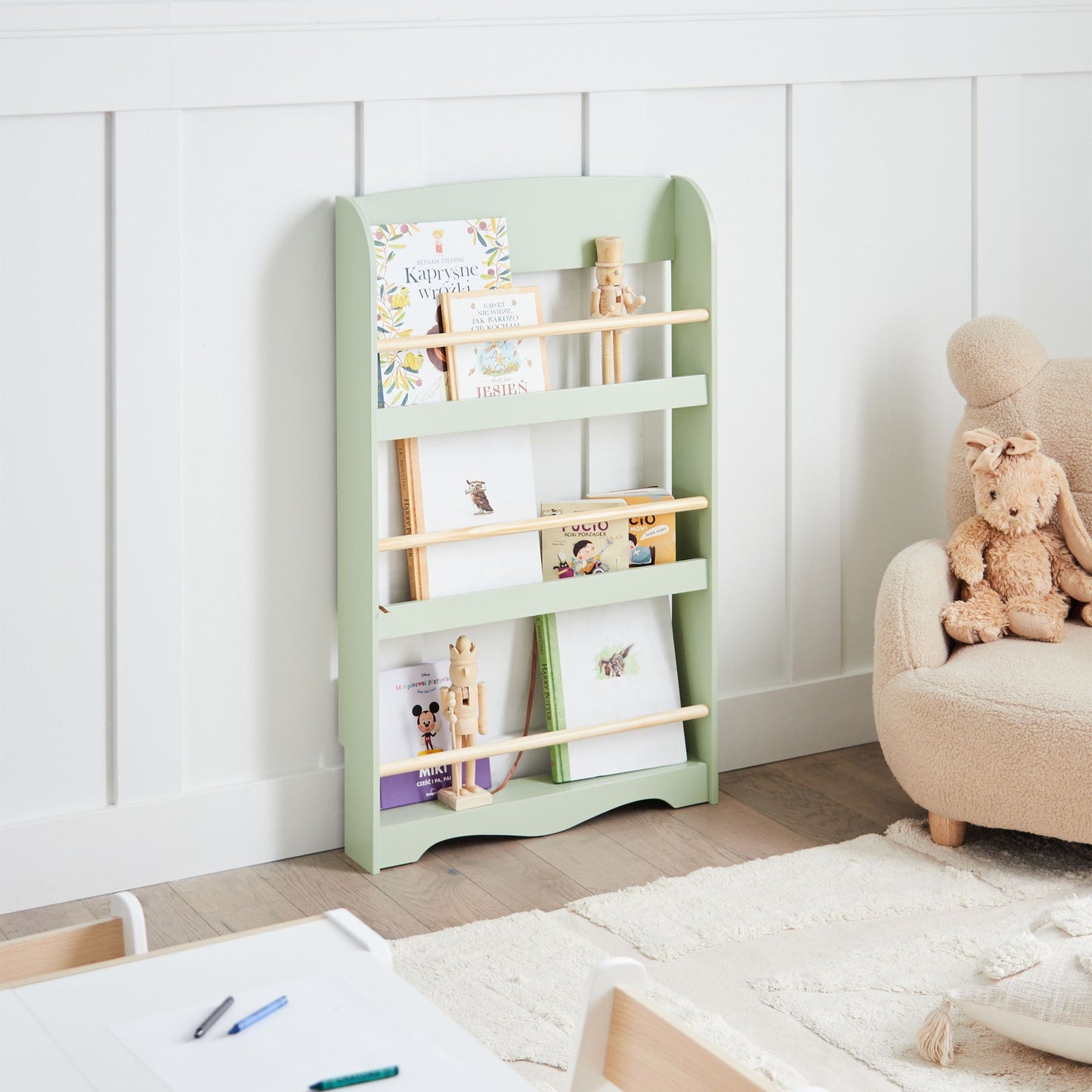 BrightNest Wall Bookshelf 3 Tier Light Green Kids Room