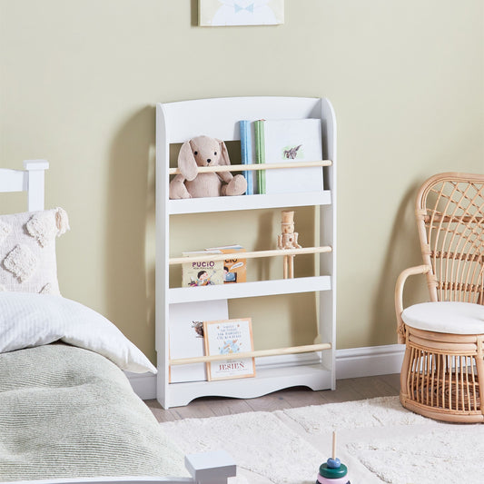 BrandName White 3 Tier Wall Bookshelf Pine Wood MDF For Kids Room