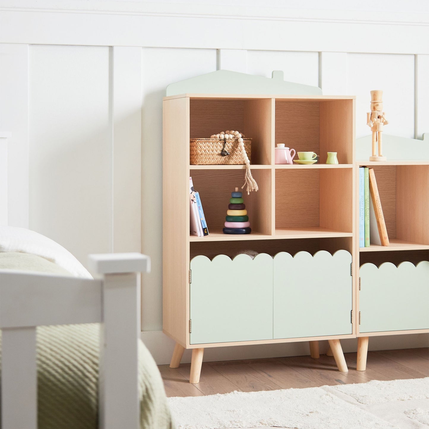 BrightPine 1 Tier Bookshelf With Storage Light Brown Pine Wood MDF